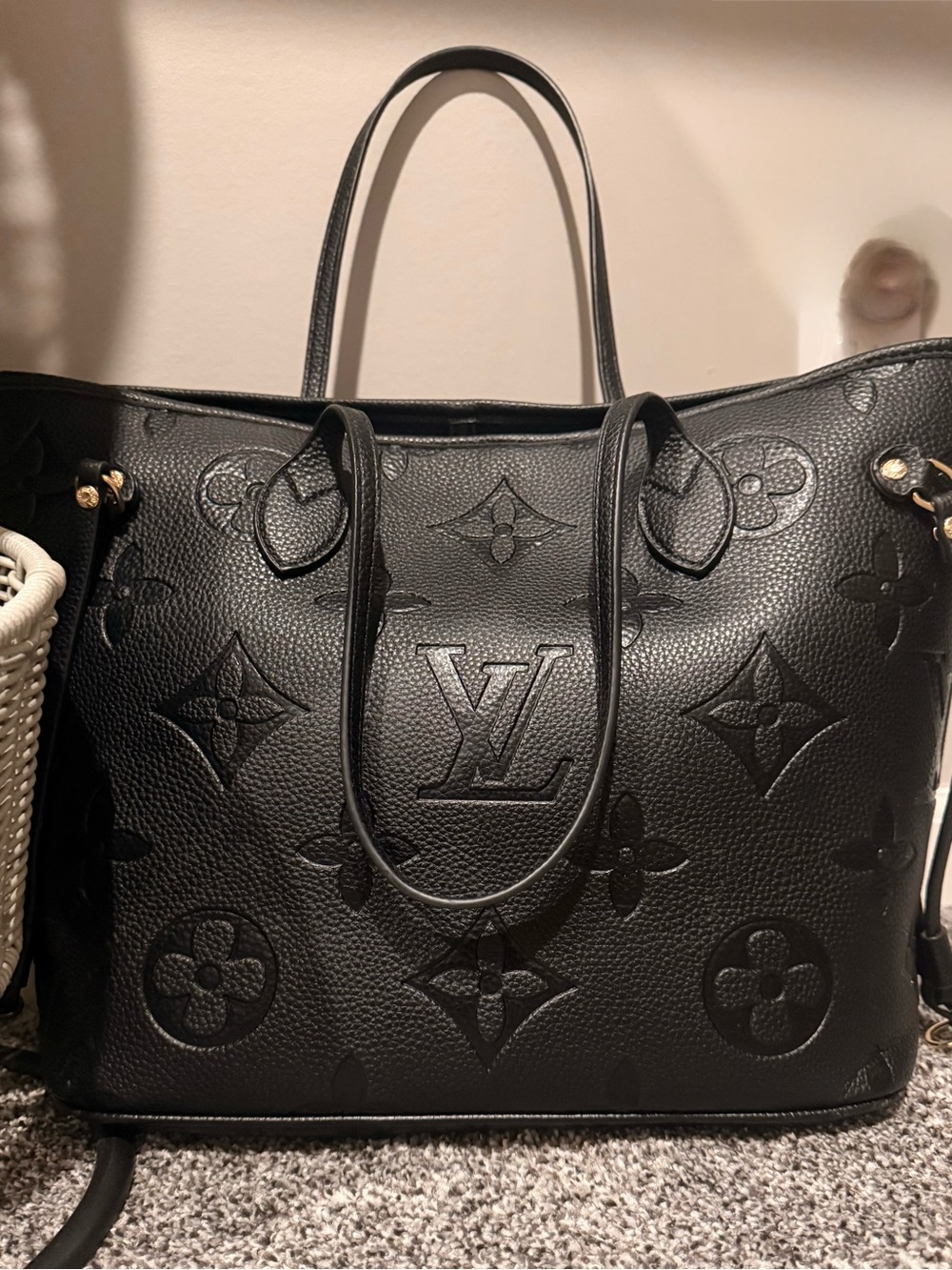 Louis Vuitton Black Embossed Monogram Leather Shopper Tote